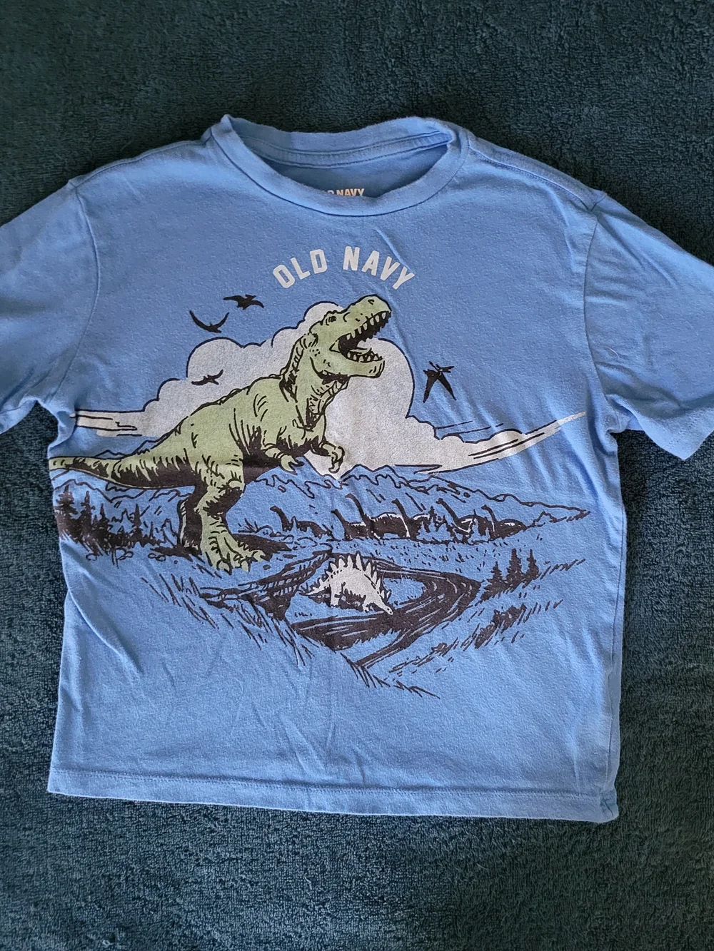 Old Navy Blue Tee with Green T-Rex Graphic